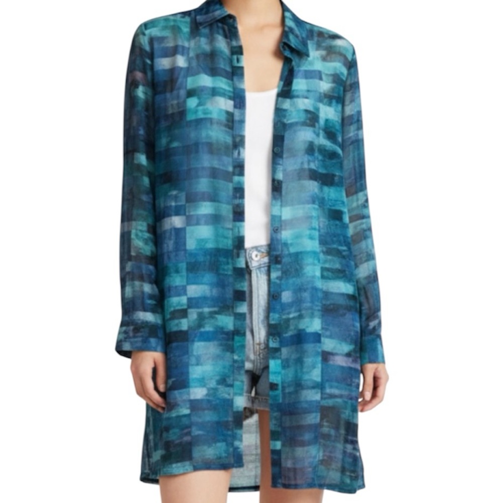 Coverup long button up turquoise blue NWOT